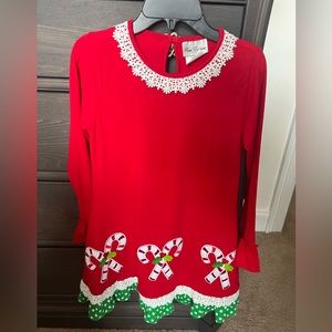 Bonnie Jean candy cane holiday red dress girls size 12 EUC